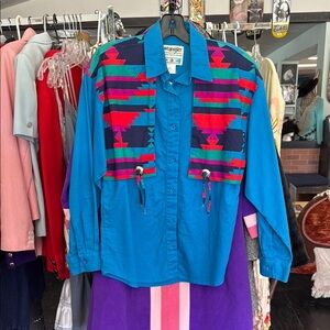 Wrangler Vibrant Blue Western Shirt with Multicolor Patterns